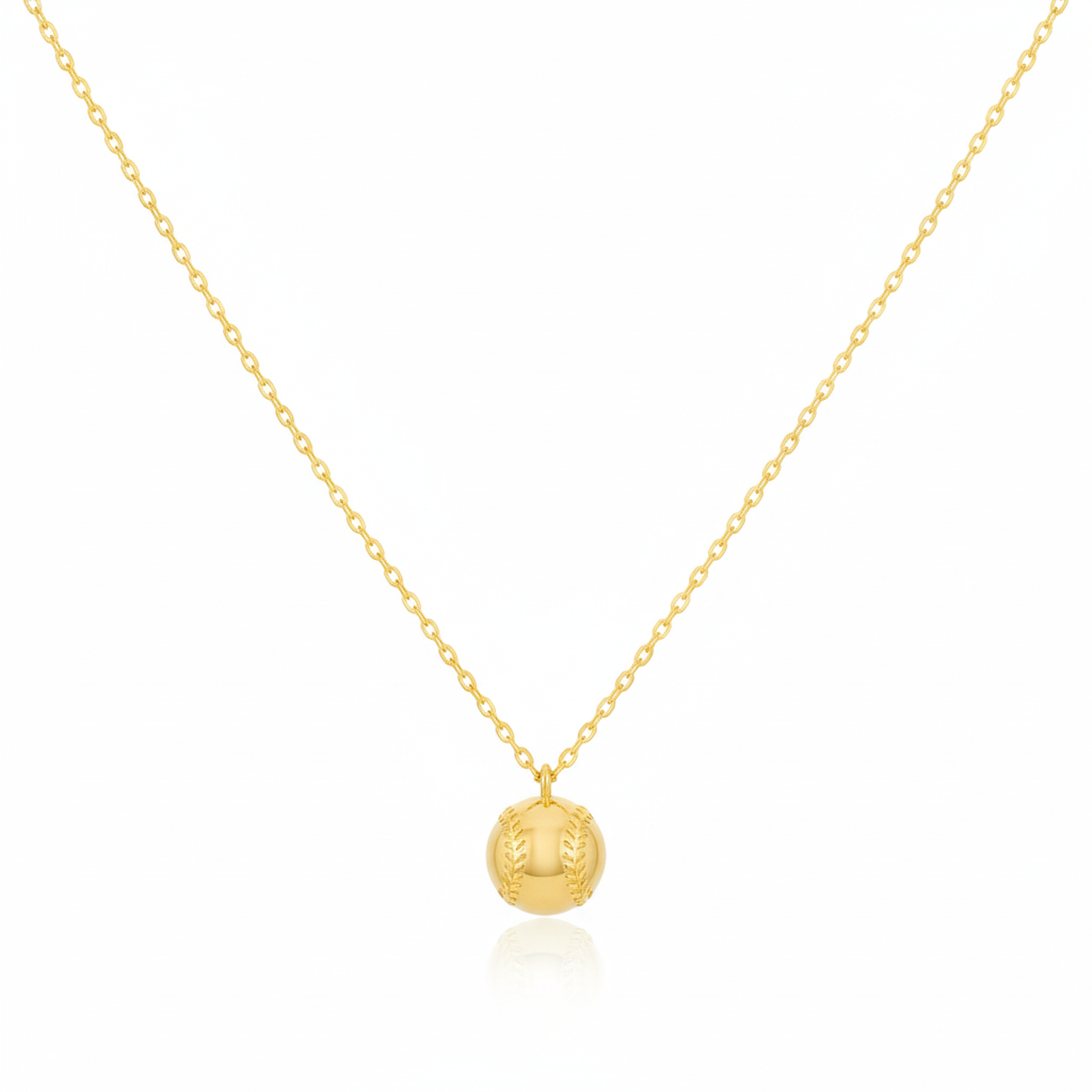 18K Game Day Gold Plated Half Baseball Pendant Necklace - Love Mi
