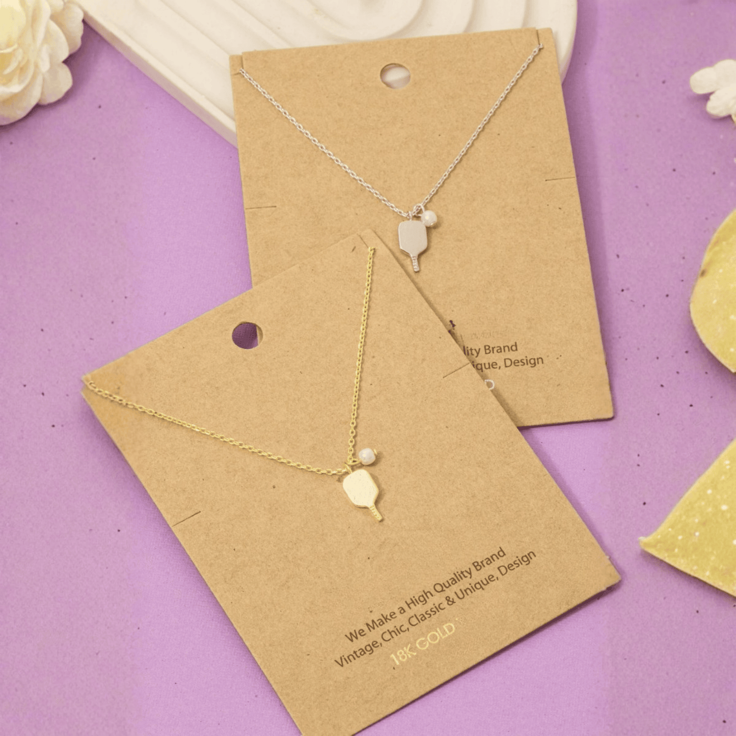 18K Gold Plated Pearl Pickle Ball Pendant Necklace - Love Mi