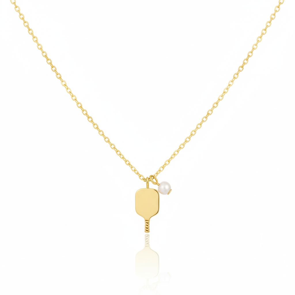18K Gold Plated Pearl Pickle Ball Pendant Necklace - Love Mi