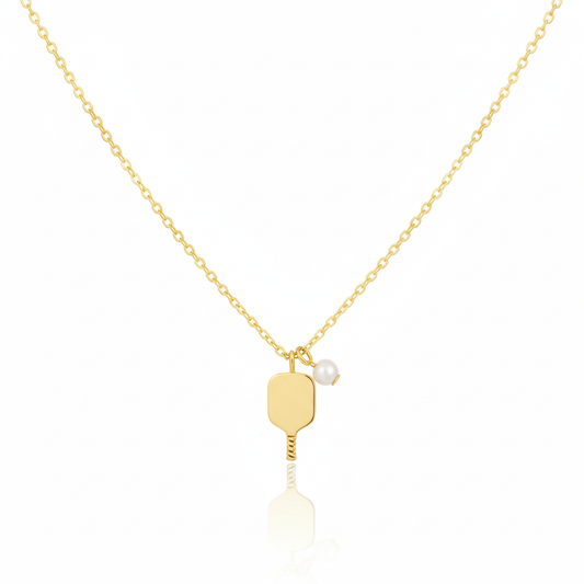 18K Gold Plated Pearl Pickle Ball Pendant Necklace - Love Mi