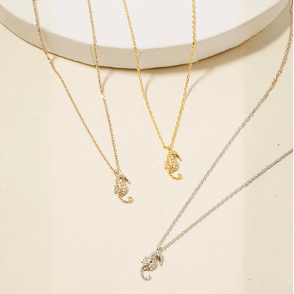 18K Gold Plated Pave Sea Horse Pendant Necklace - Love Mi