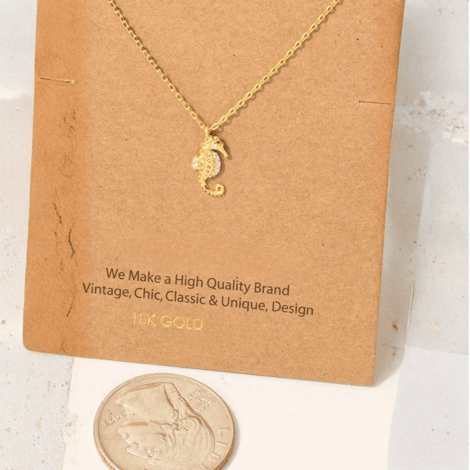 18K Gold Plated Pave Sea Horse Pendant Necklace - Love Mi