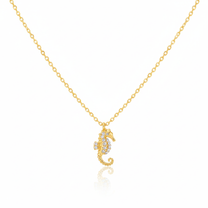 18K Gold Plated Pave Sea Horse Pendant Necklace - Love Mi