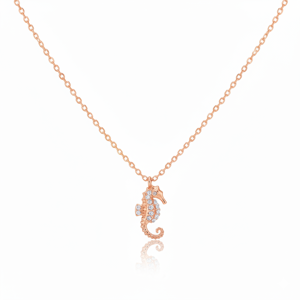 18K Gold Plated Pave Sea Horse Pendant Necklace - Love Mi