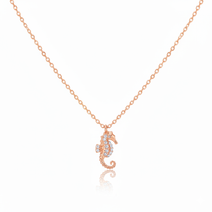 18K Gold Plated Pave Sea Horse Pendant Necklace - Love Mi