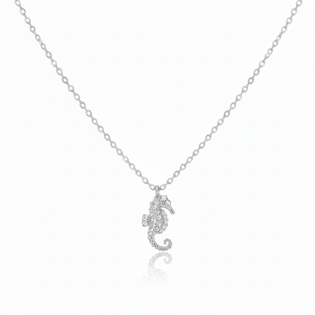 18K Gold Plated Pave Sea Horse Pendant Necklace - Love Mi