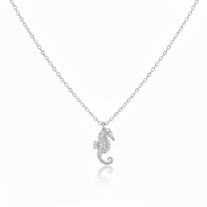 18K Gold Plated Pave Sea Horse Pendant Necklace - Love Mi