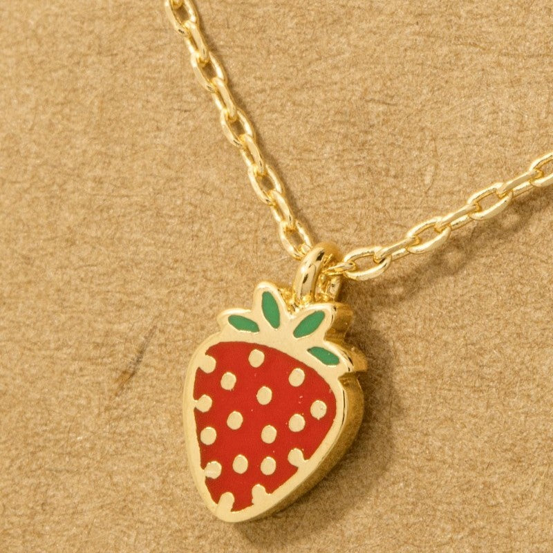 18K Gold Plated Epoxy Strawberry Pendant Necklace - Love Mi