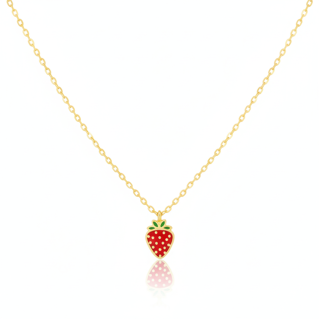 18K Gold Plated Epoxy Strawberry Pendant Necklace - Love Mi