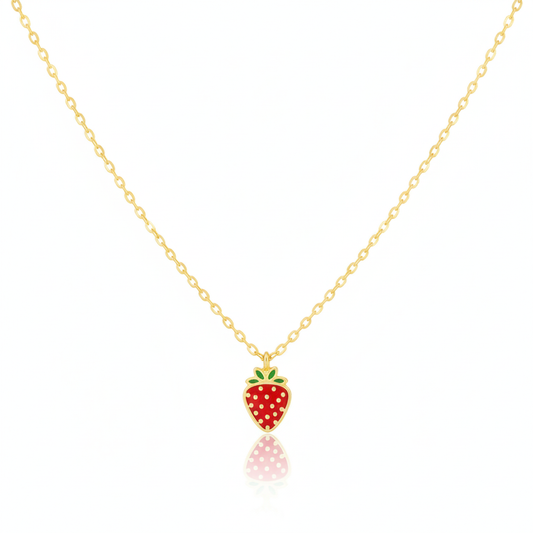 18K Gold Plated Epoxy Strawberry Pendant Necklace - Love Mi