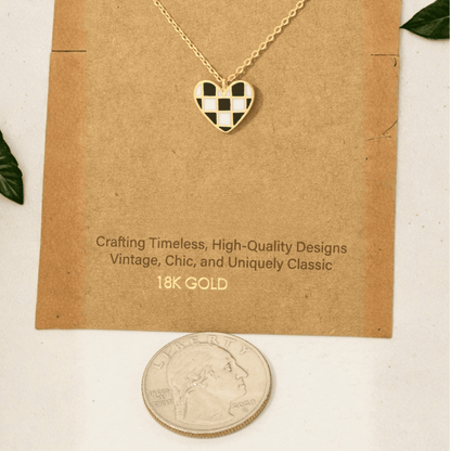 18K Gold Plated Epoxy Checkered Heart Pendant Necklace - Love Mi