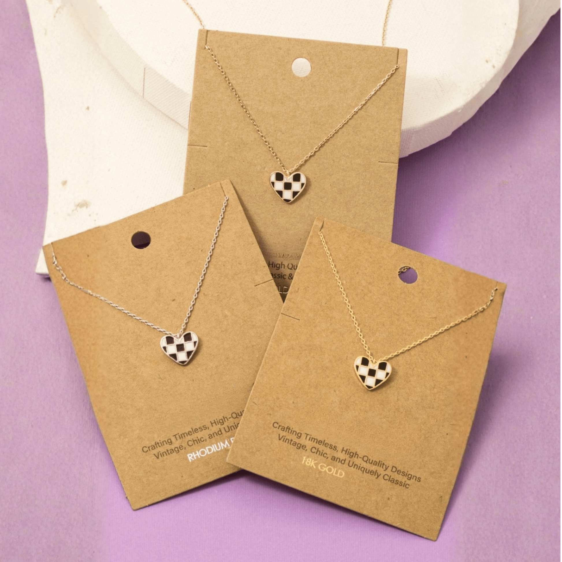 18K Gold Plated Epoxy Checkered Heart Pendant Necklace - Love Mi