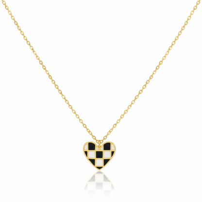 18K Gold Plated Epoxy Checkered Heart Pendant Necklace - Love Mi