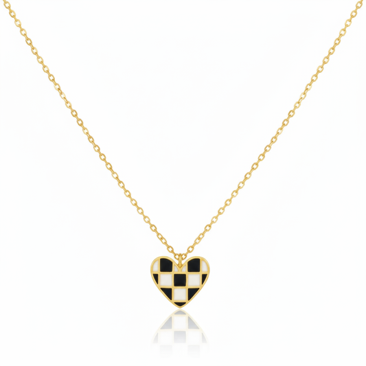 18K Gold Plated Epoxy Checkered Heart Pendant Necklace - Love Mi