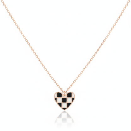 18K Gold Plated Epoxy Checkered Heart Pendant Necklace - Love Mi