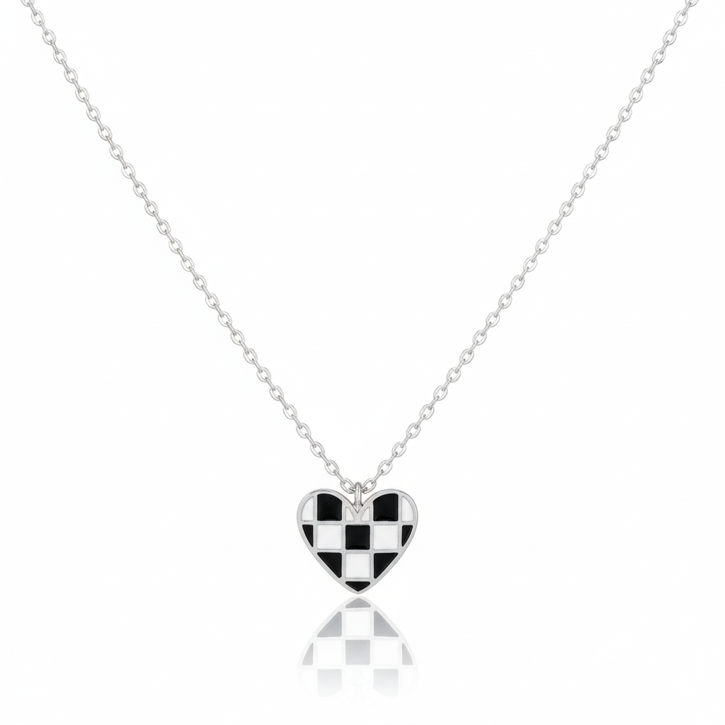 18K Gold Plated Epoxy Checkered Heart Pendant Necklace - Love Mi