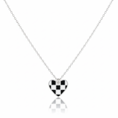 18K Gold Plated Epoxy Checkered Heart Pendant Necklace - Love Mi