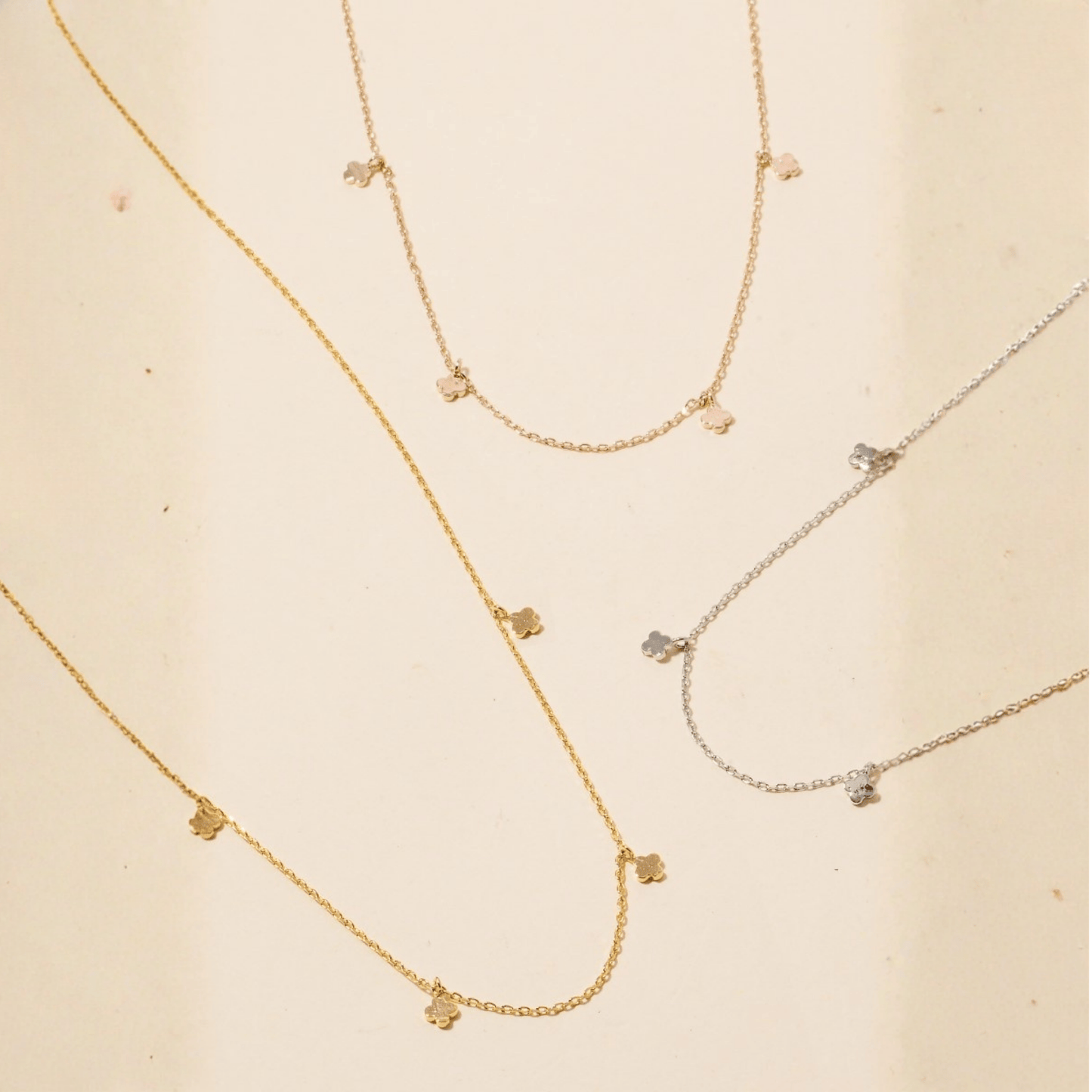 18K Gold Plated Mini Clover Station Charms Necklace - Love Mi