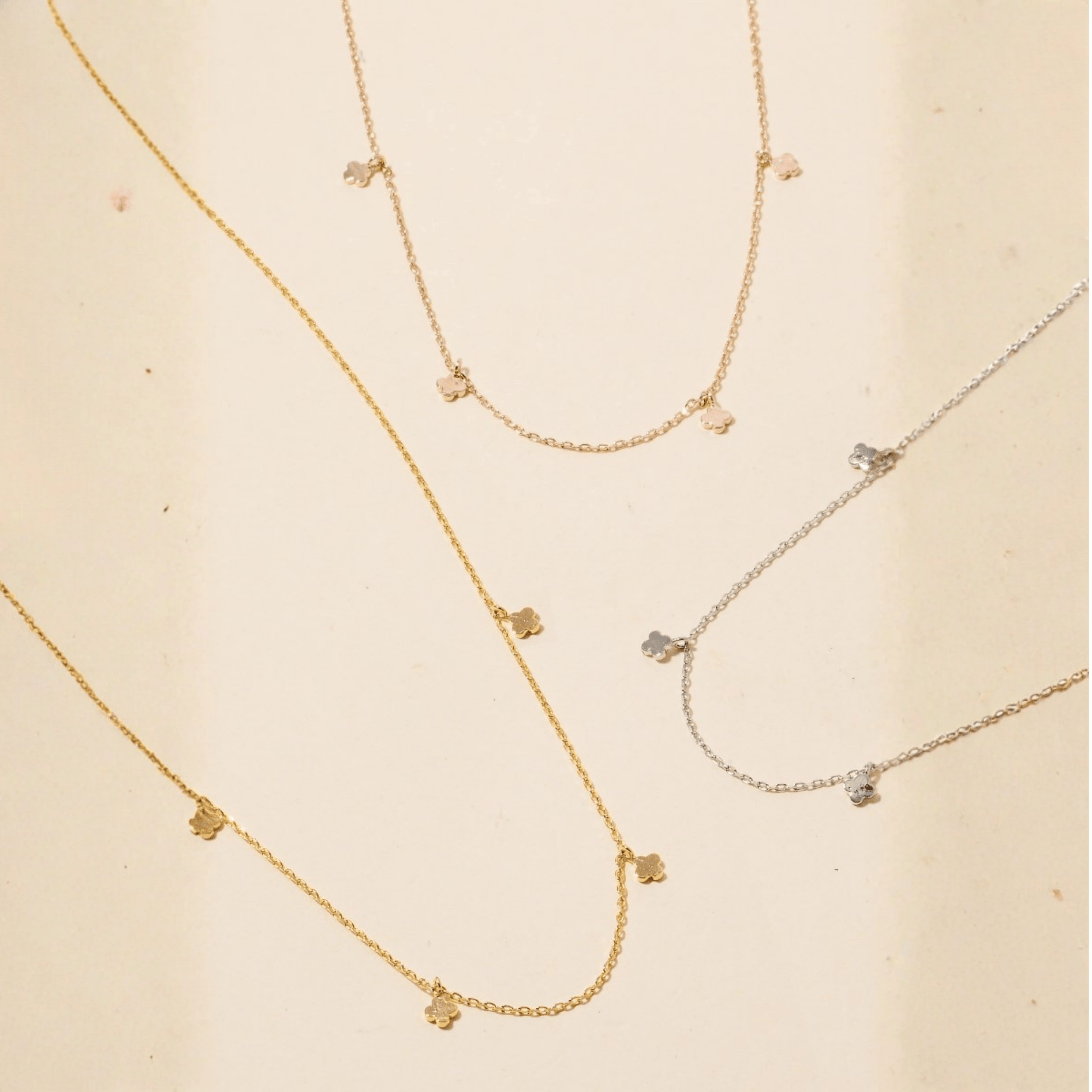 18K Gold Plated Mini Clover Station Charms Necklace - Love Mi