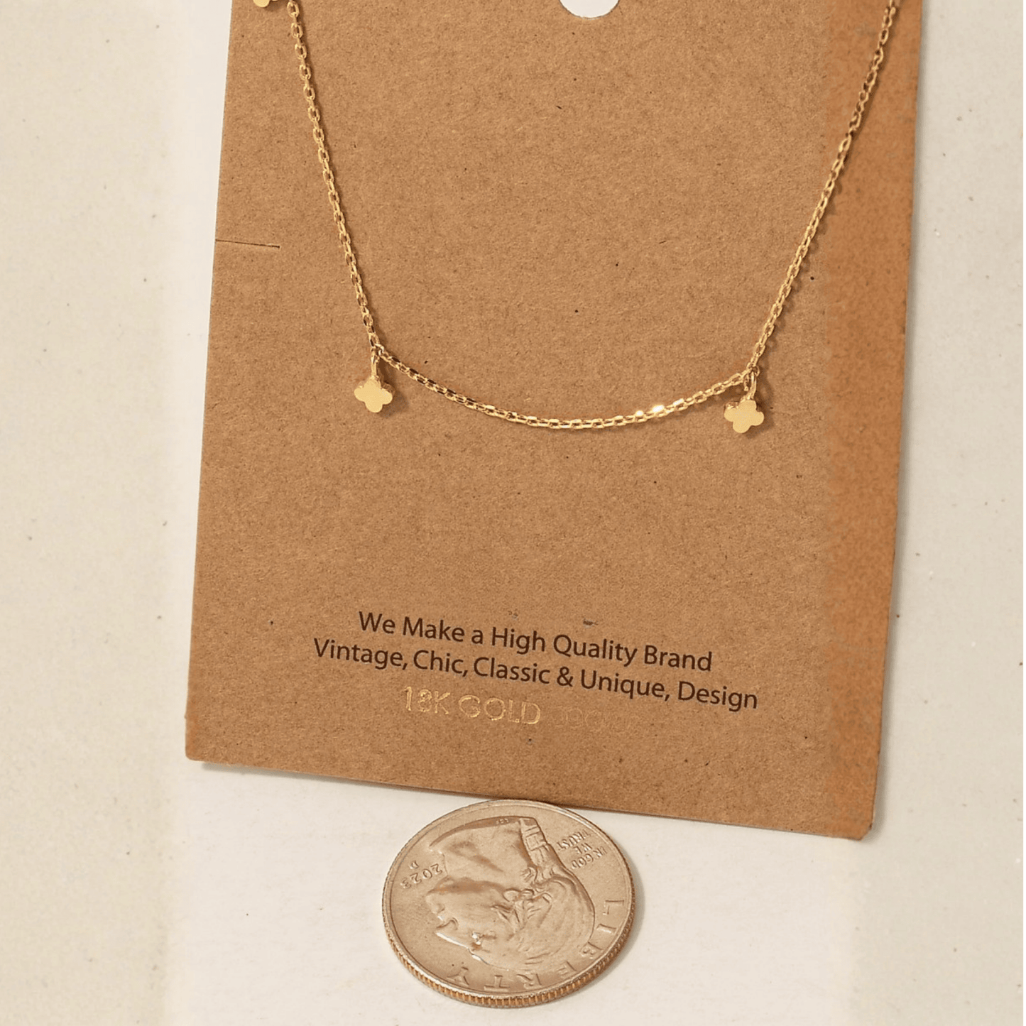 18K Gold Plated Mini Clover Station Charms Necklace - Love Mi