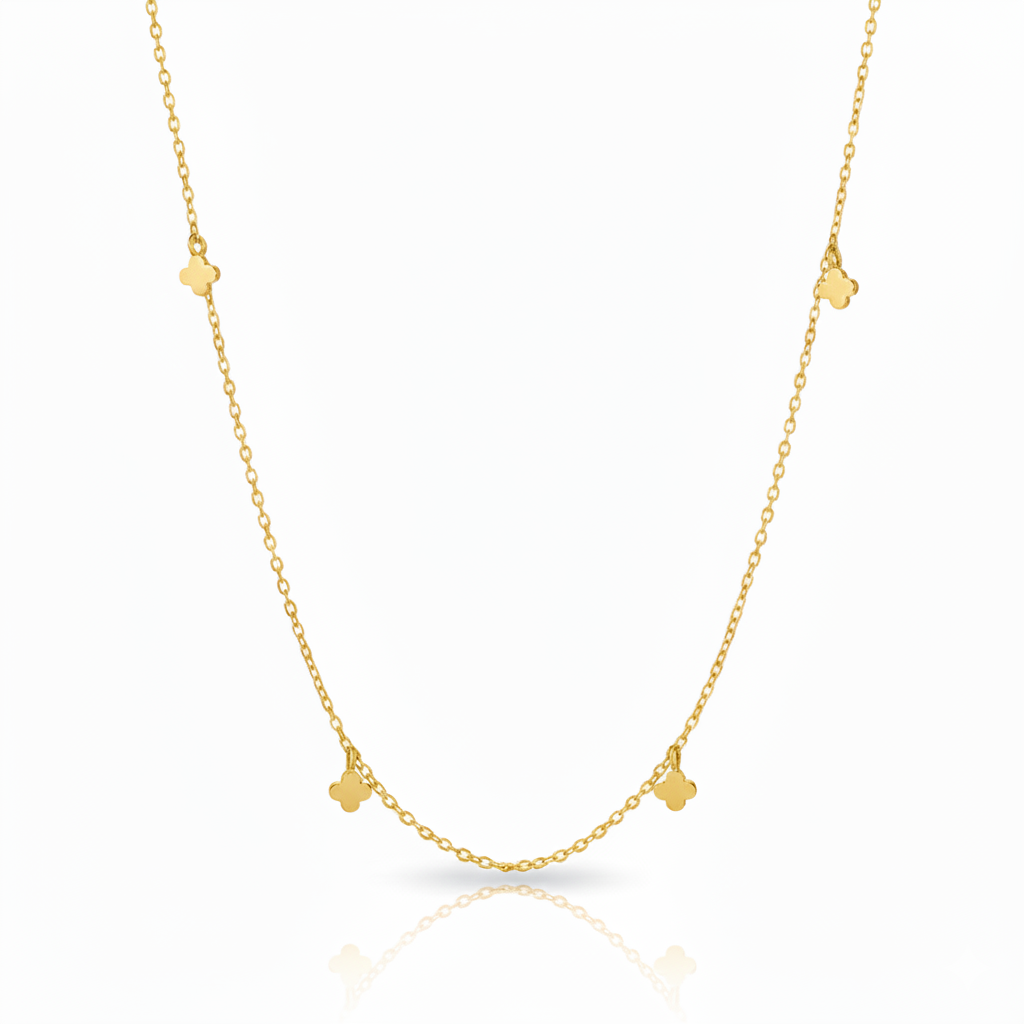 18K Gold Plated Mini Clover Station Charms Necklace - Love Mi