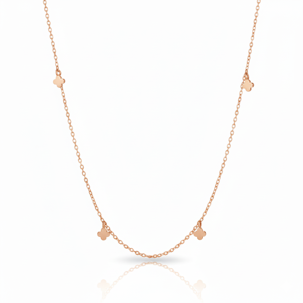 18K Gold Plated Mini Clover Station Charms Necklace - Love Mi