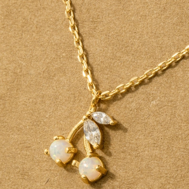 18K Gold Plated Opal And Cz Cherry Pendant Necklace - Love Mi