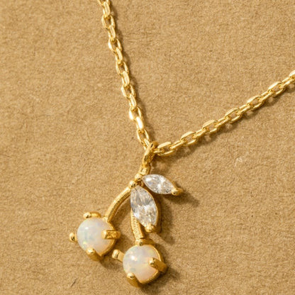 18K Gold Plated Opal And Cz Cherry Pendant Necklace - Love Mi