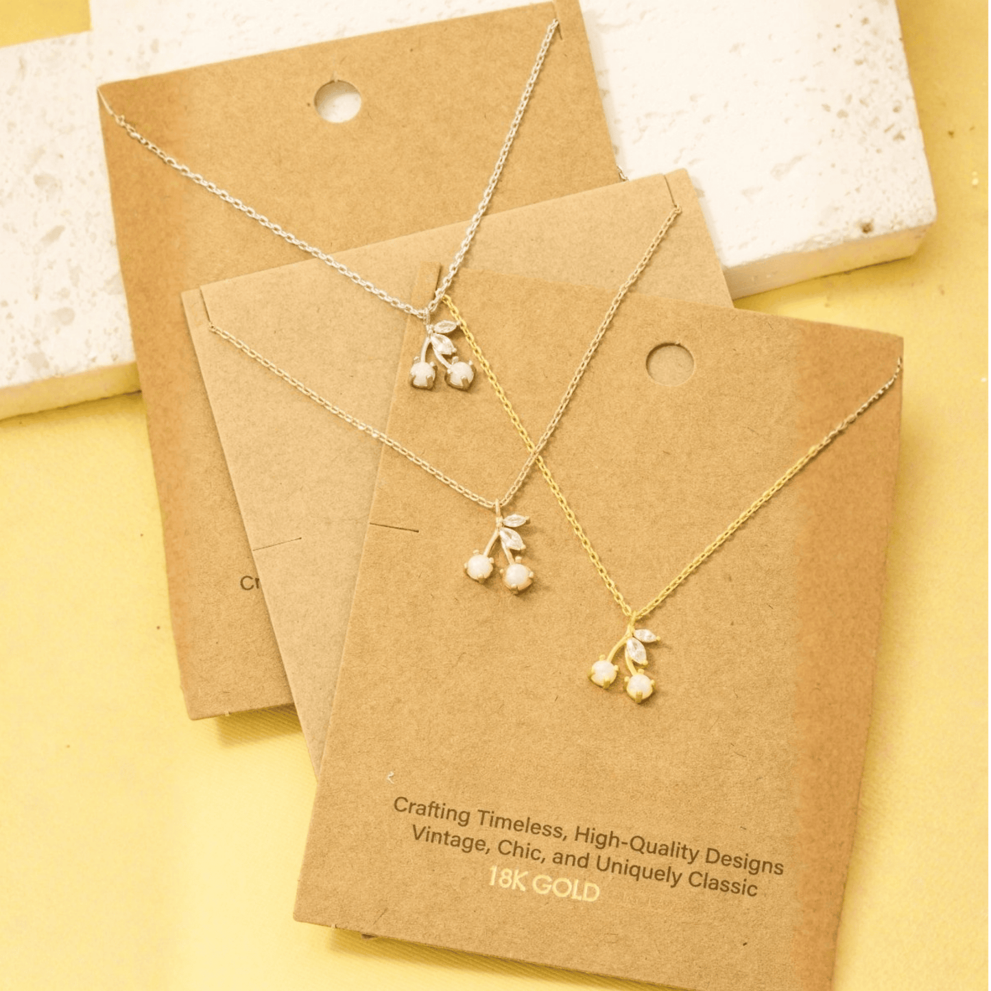 18K Gold Plated Opal And Cz Cherry Pendant Necklace - Love Mi