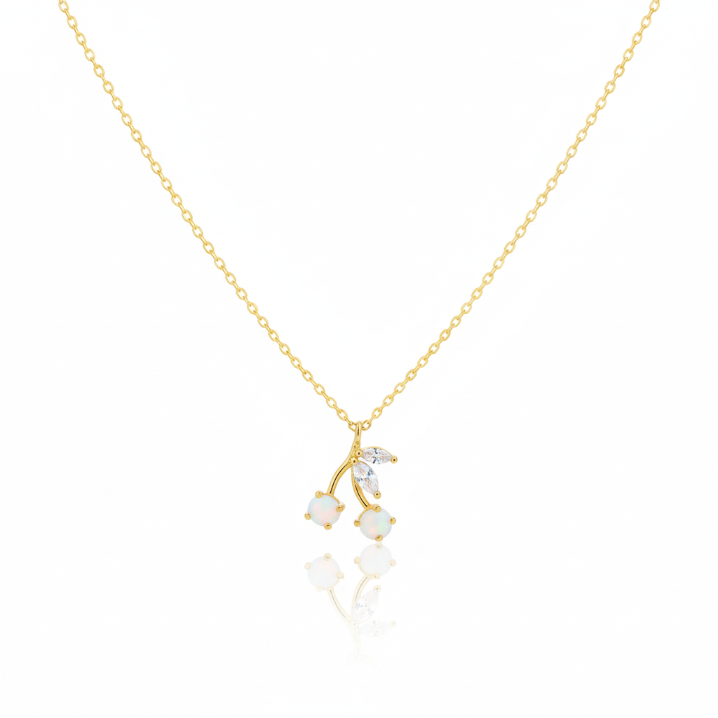 18K Gold Plated Opal And Cz Cherry Pendant Necklace - Love Mi