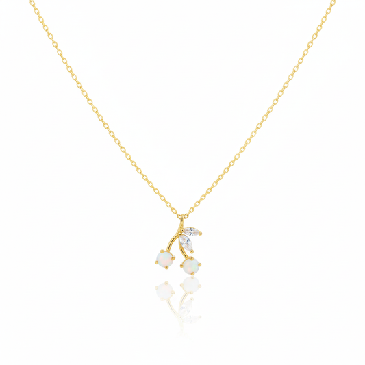 18K Gold Plated Opal And Cz Cherry Pendant Necklace - Love Mi