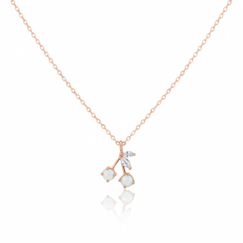 18K Gold Plated Opal And Cz Cherry Pendant Necklace - Love Mi