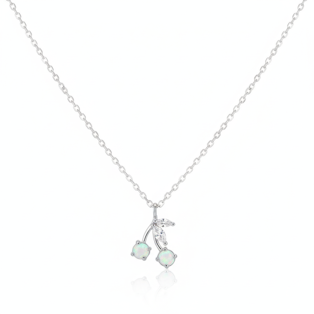 18K Gold Plated Opal And Cz Cherry Pendant Necklace - Love Mi