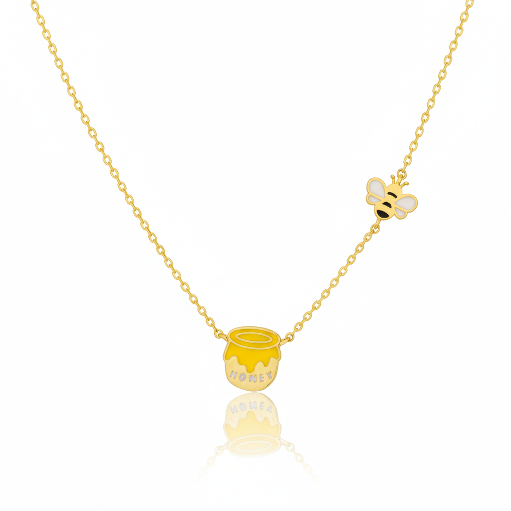 18K Gold Plated Epoxy Honey Pot Pendant Necklace - Love Mi