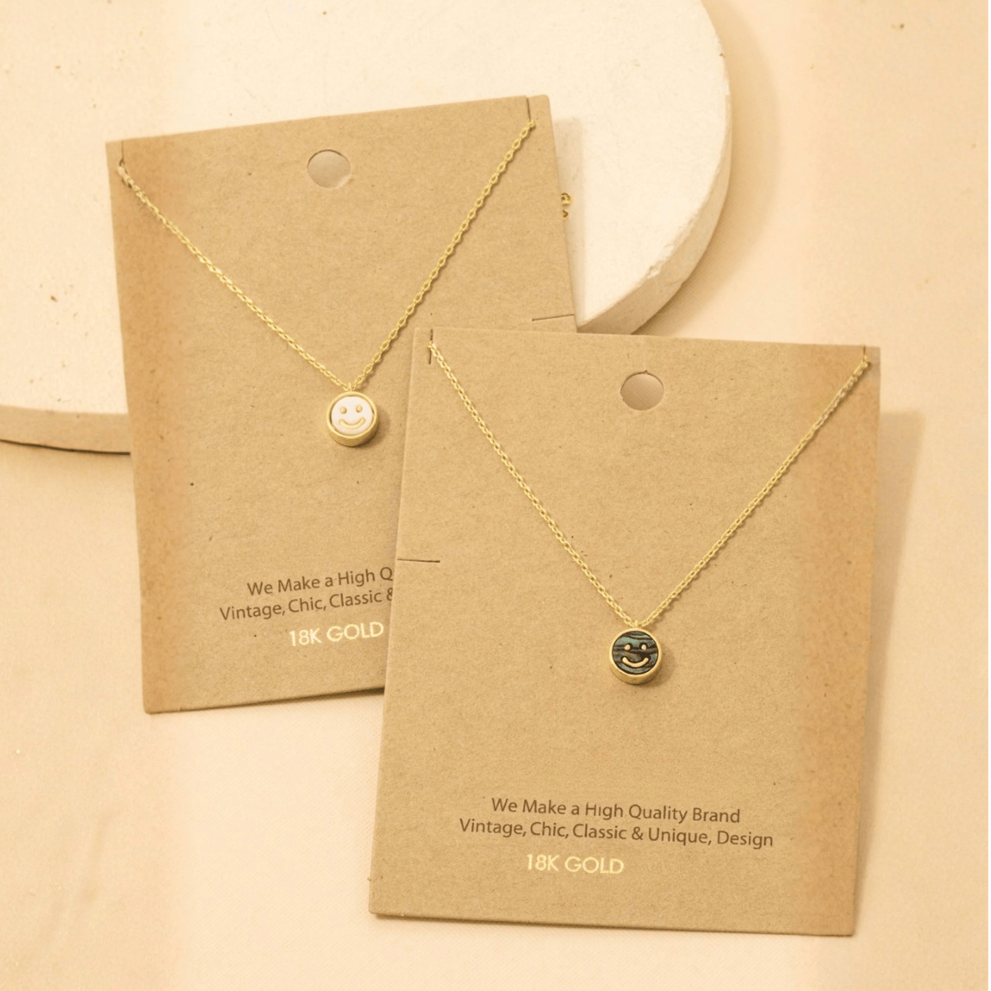 18K Gold Plated Shell Smiley Face Pendant Necklace