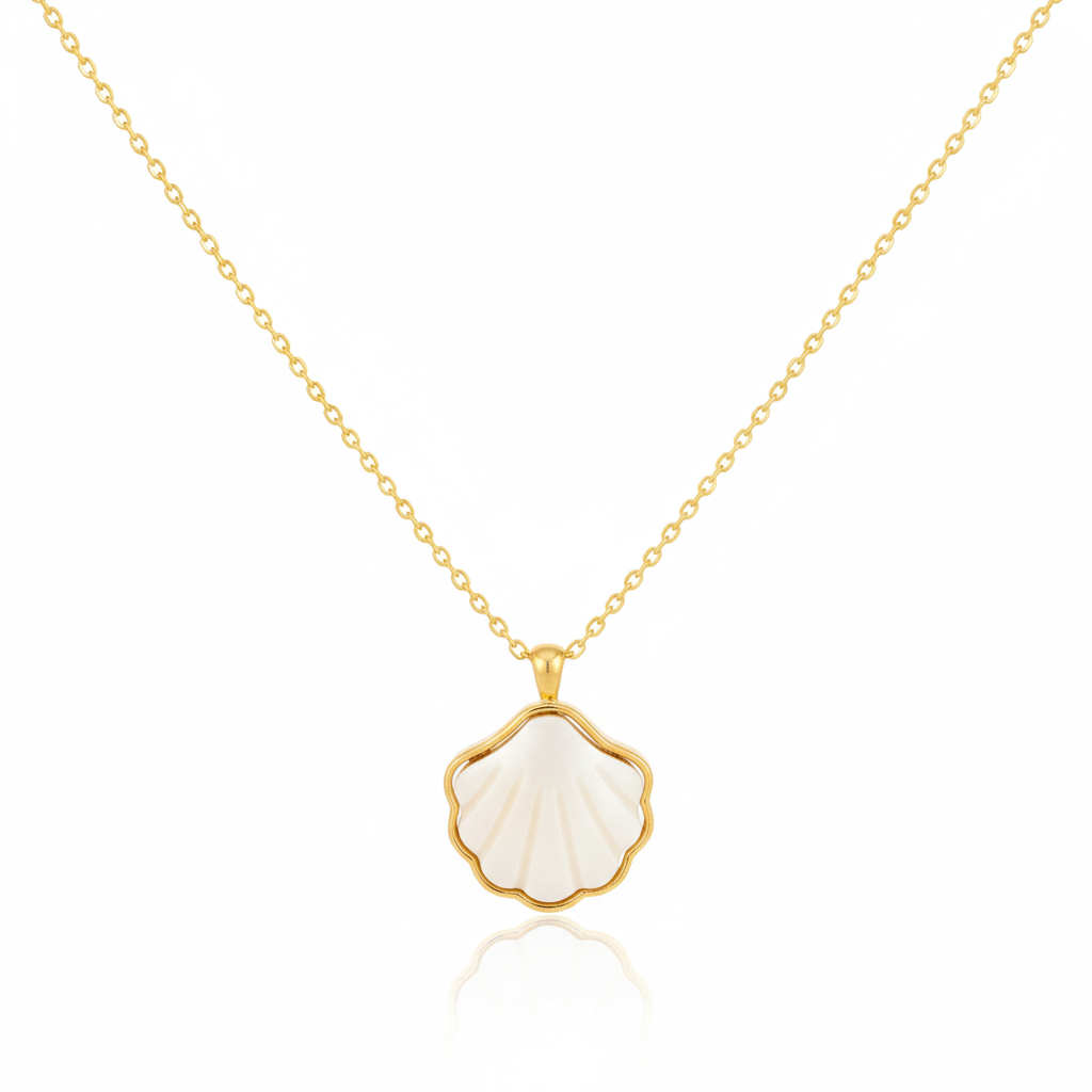 18K Gold Plated Clam Shell Pendant Necklace