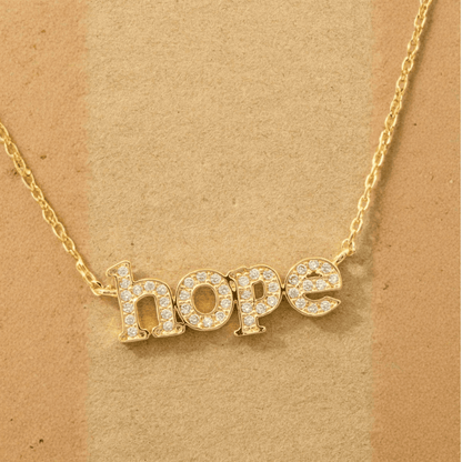 18K Gold Plated Cz Pave Hope Pendant Necklace