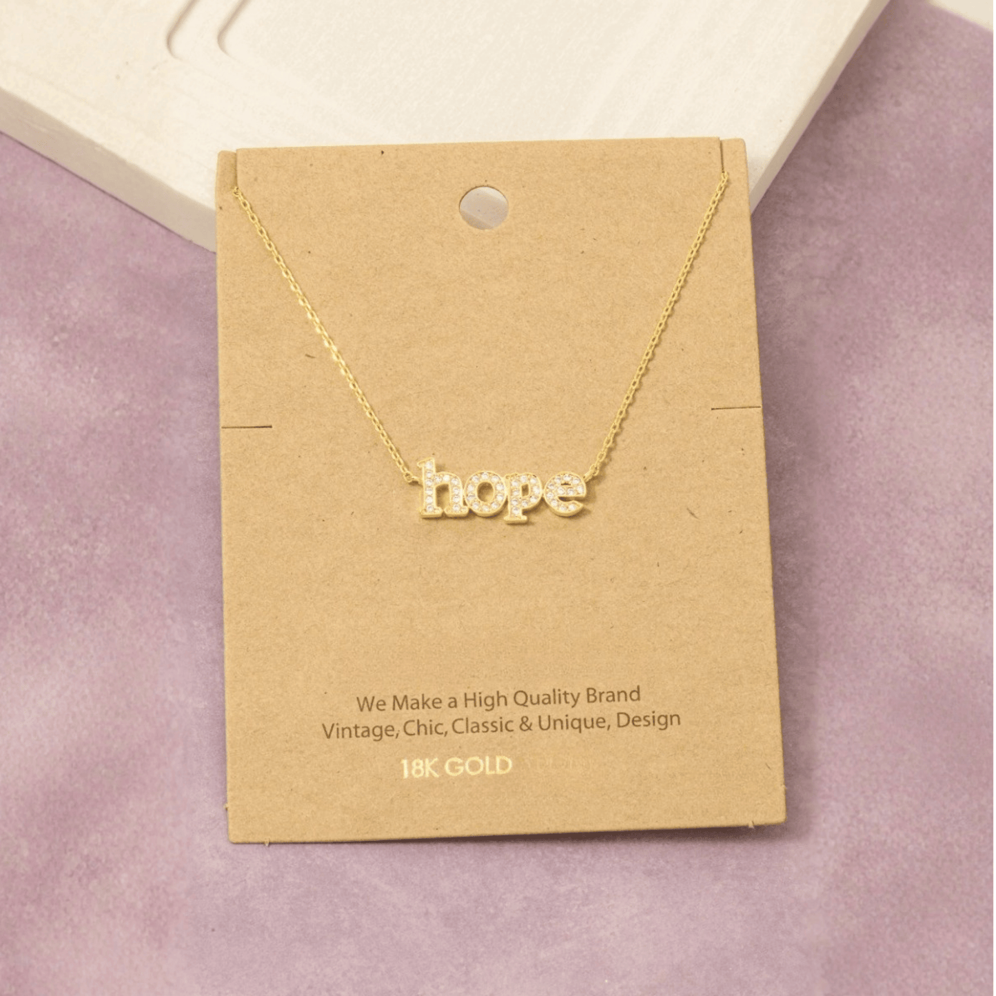 18K Gold Plated Cz Pave Hope Pendant Necklace