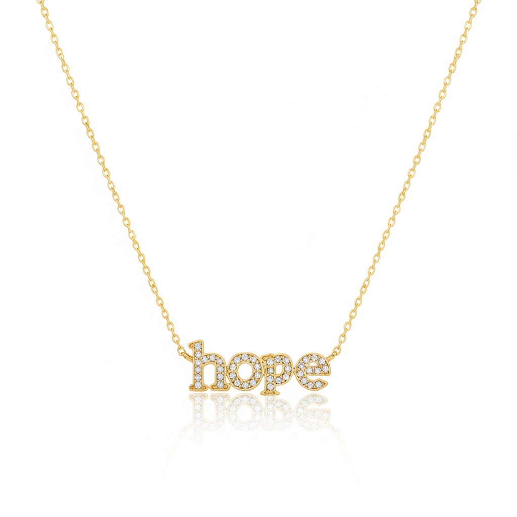 18K Gold Plated Cz Pave Hope Pendant Necklace