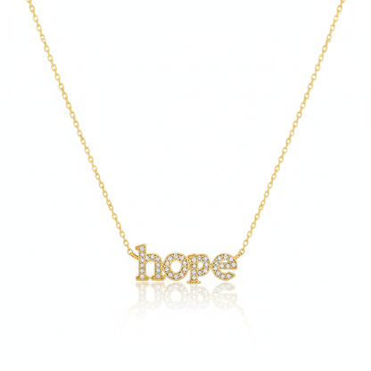 18K Gold Plated Cz Pave Hope Pendant Necklace