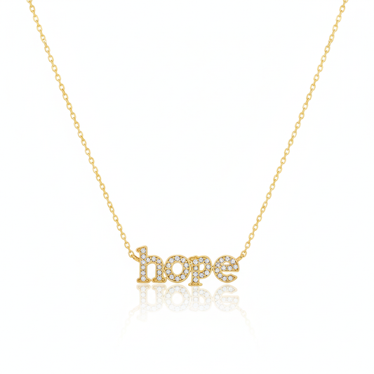 18K Gold Plated Cz Pave Hope Pendant Necklace