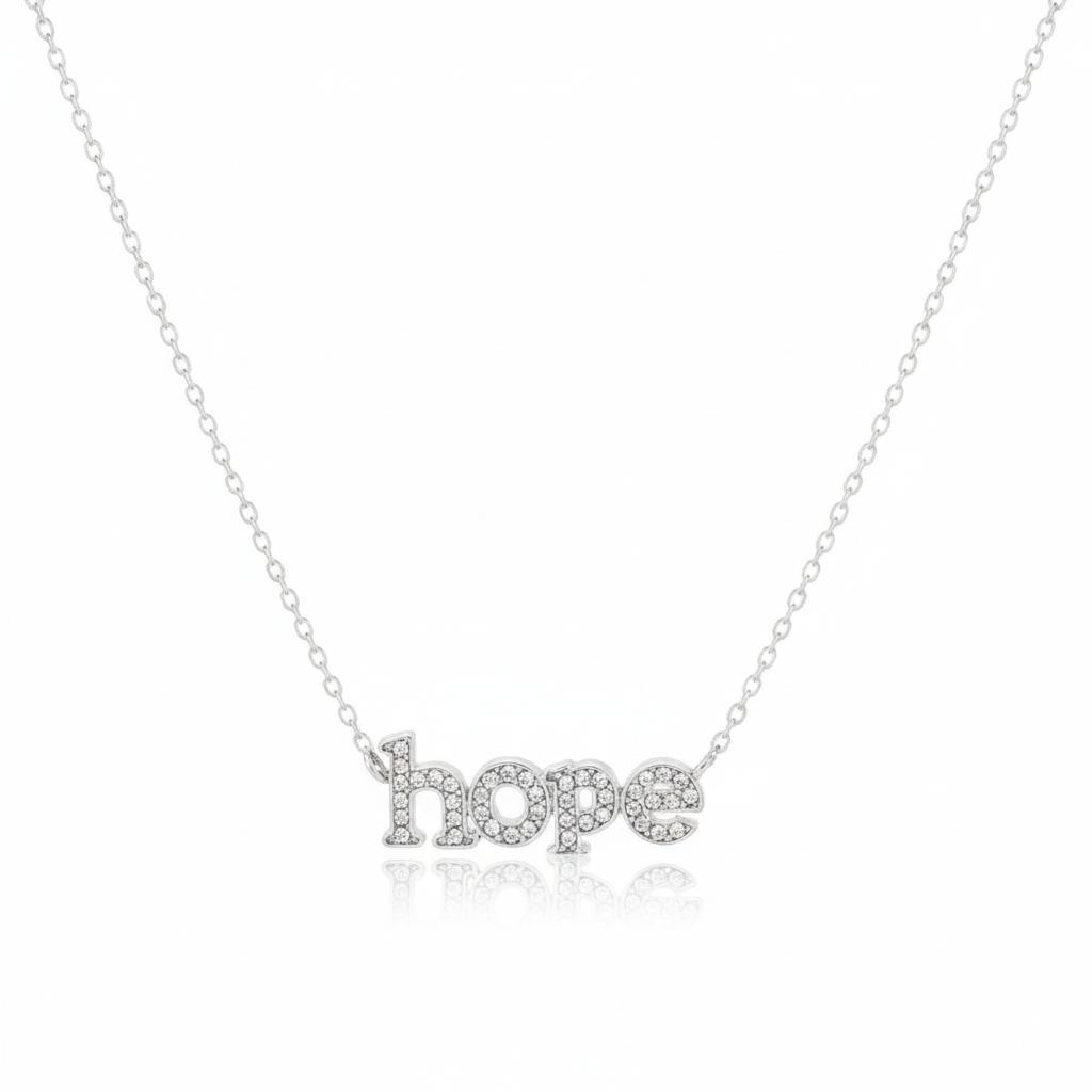 18K Gold Plated Cz Pave Hope Pendant Necklace