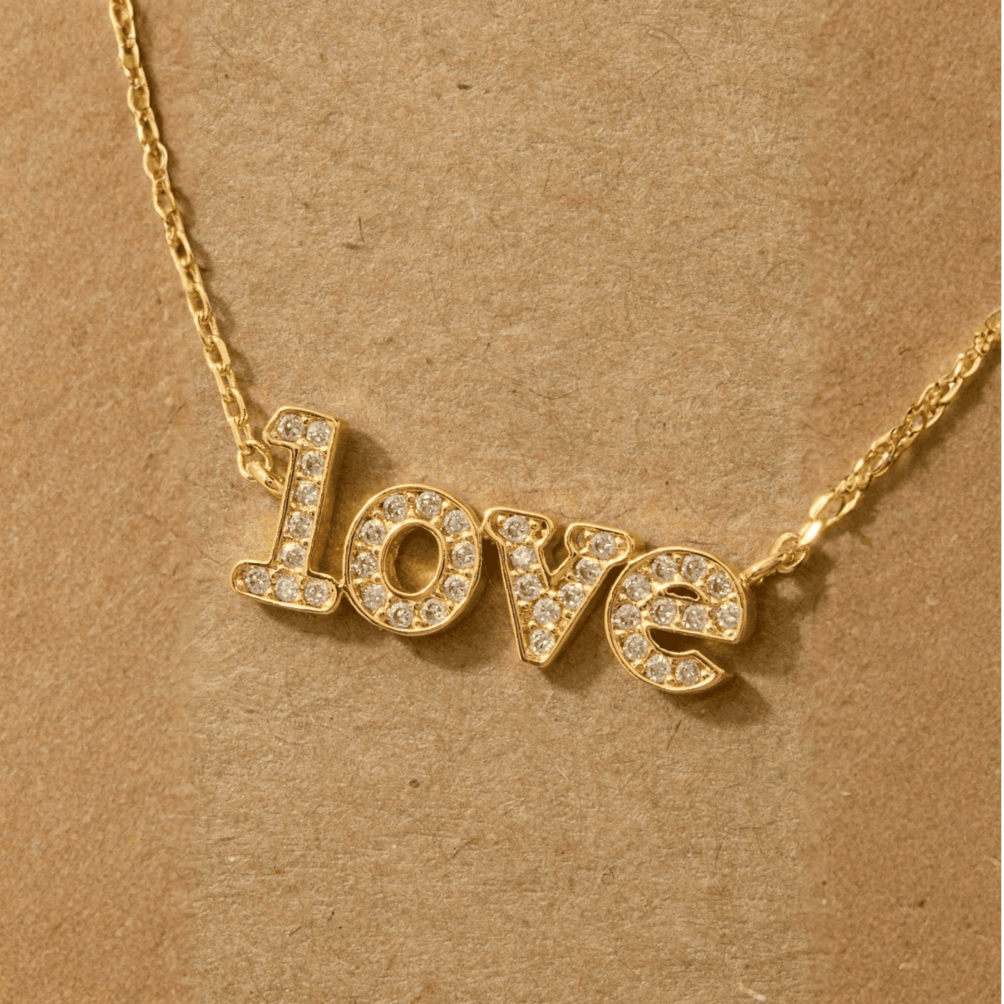 18K Gold Plated Cz Pave Love Pendant Necklace