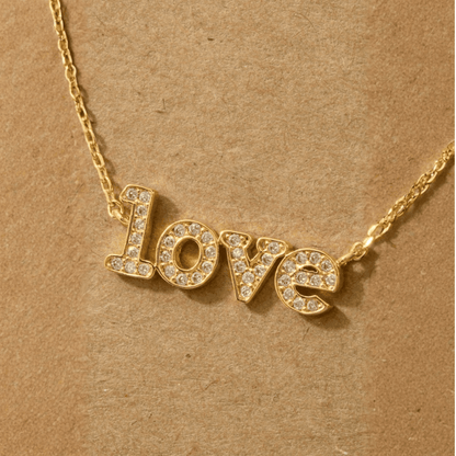 18K Gold Plated Cz Pave Love Pendant Necklace