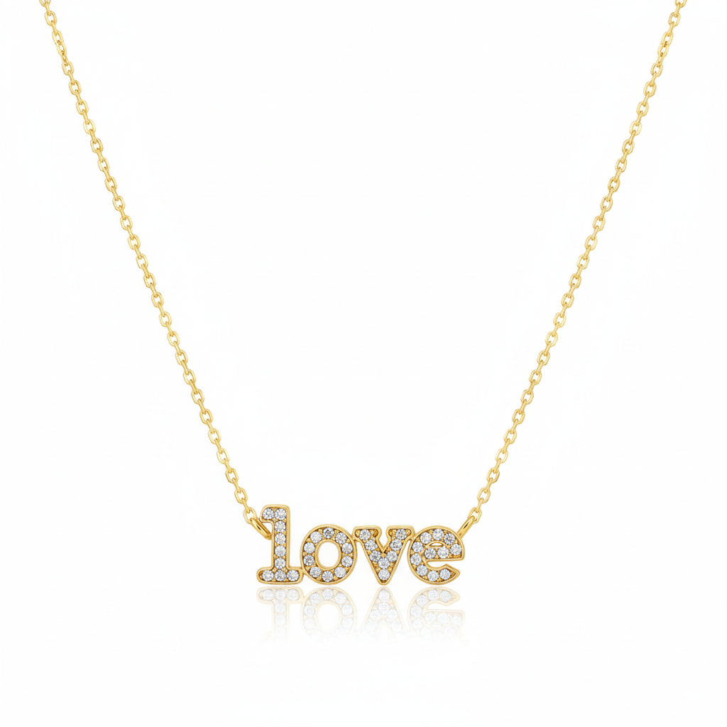 18K Gold Plated Cz Pave Love Pendant Necklace