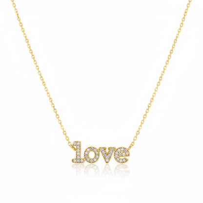 18K Gold Plated Cz Pave Love Pendant Necklace