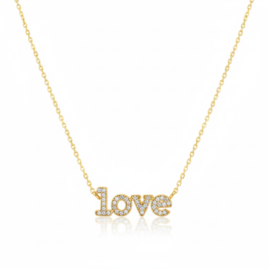 18K Gold Plated Cz Pave Love Pendant Necklace