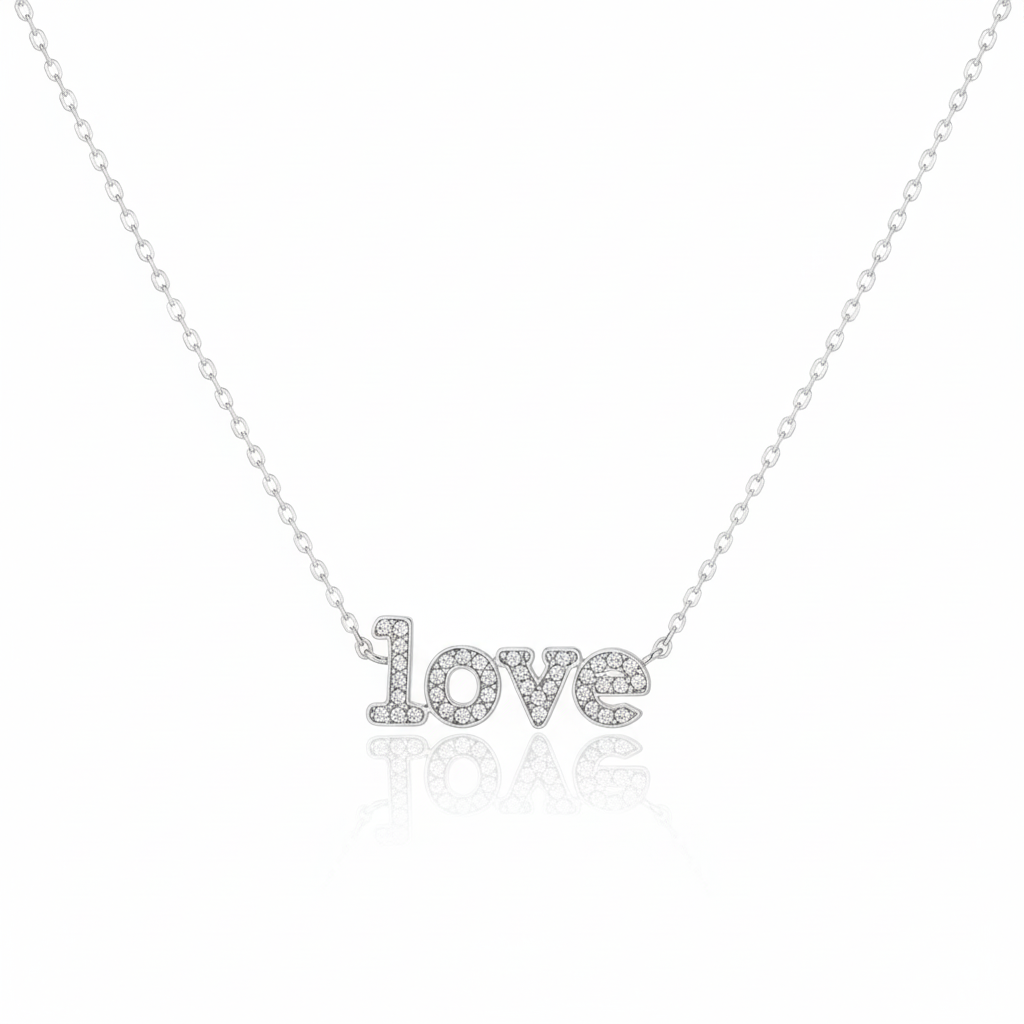 18K Gold Plated Cz Pave Love Pendant Necklace
