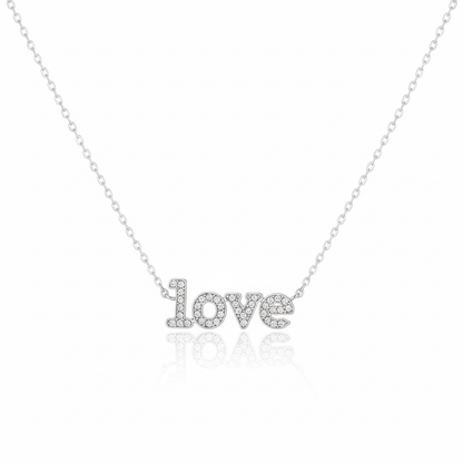 18K Gold Plated Cz Pave Love Pendant Necklace