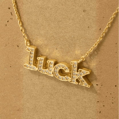18K Gold Plated Pave Luck Pendant Necklace